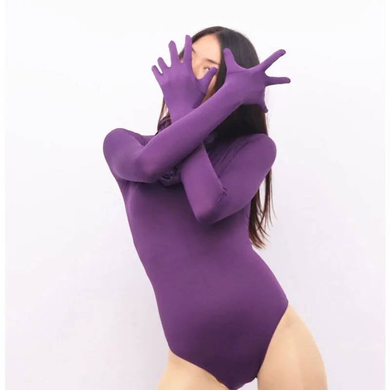 purple Боди с длинными рукавами больших размеров, скульптурный сценический костюм для костюмированной вечеринки, полупальто, один набор колготок, костюм зентай - Цвет: purple