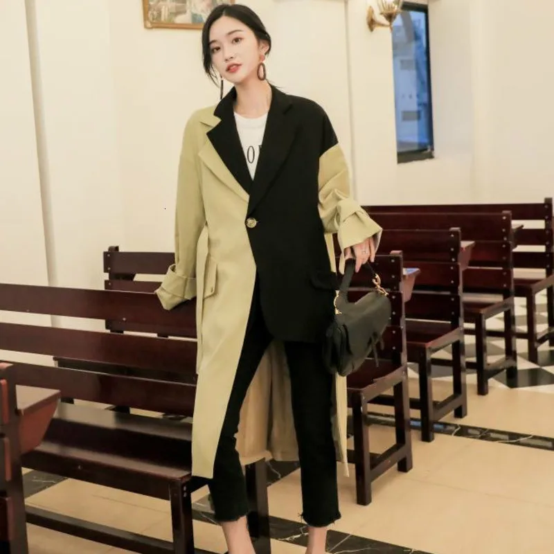 [EWQ] плащ цвета хаки в английском стиле тонкая верхняя одежда с длинными рукавами