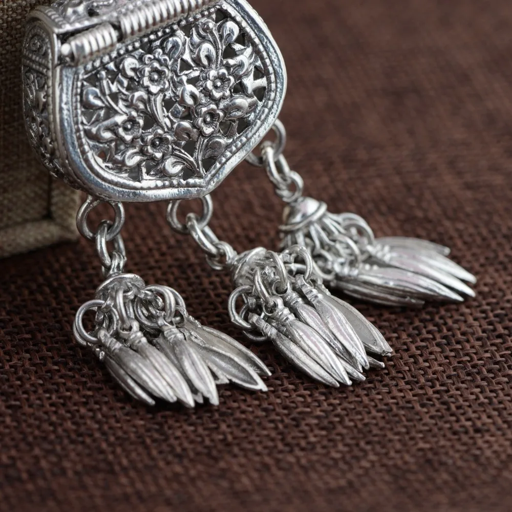 S925 Серебряная винтажная тайская Женская сумочка с открывающимся замком и