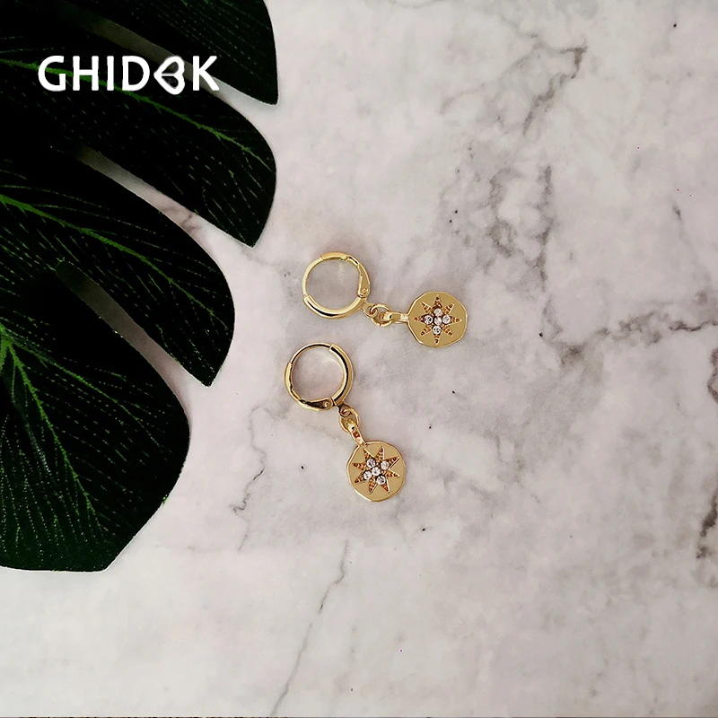 GHIDBK золото восемь в виде пятиконечной звезды кубический цирконий серьги кольца