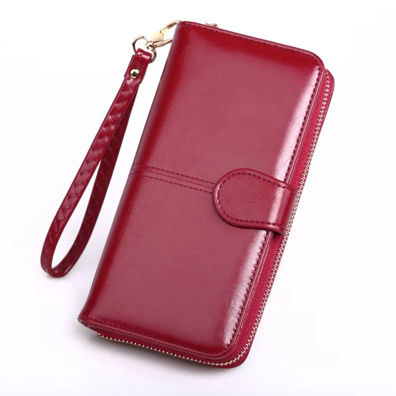 

2021 New Women Oil Wax Leather Wallet Female Purses Big Capacity Hasp Zipper Purse Ladies Long Wristlet Clutch Coin Card Holders