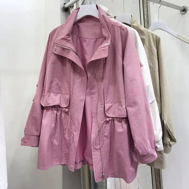 

Tooling Windbreaker Women 2021 Autumn New Korean Loose Slim Waist Trench Coats Plus Size Female Casual Solid High Quality Coat