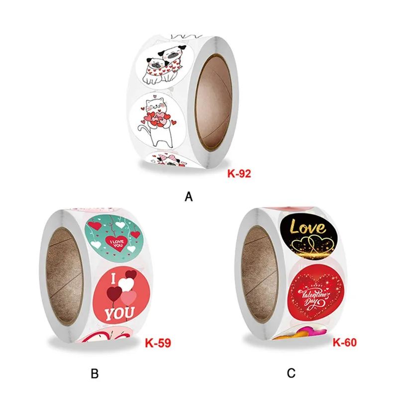 

s Valentine's Day Sticker 1 Inch Sealing Sticker Gift Decoration Sticker Label Roll Round Sticker Label