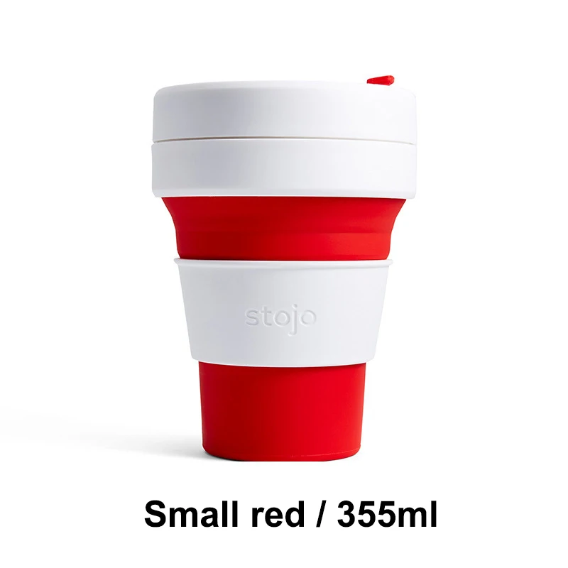 small red 355ml STOJO CUP Складная Силиконовая портативная силиконовая кофейная чашка многофункциональная Складная силиконовая чашка для офиса и путешествий - Цвет: small red 355ml