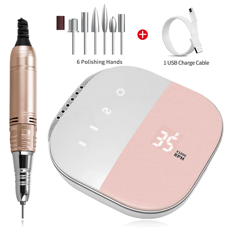Аккумуляторный аппарат для маникюра 35000 об / мин портативный фрезер ногтей