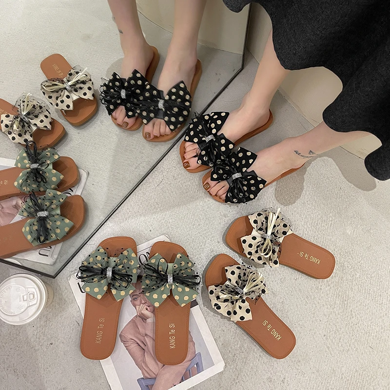 

Flat Shoes Female Slippers Casual Slipers Women Slides Butterfly-Knot Luxury Soft 2021 Beach Fashion Basic PU PVC Rubber