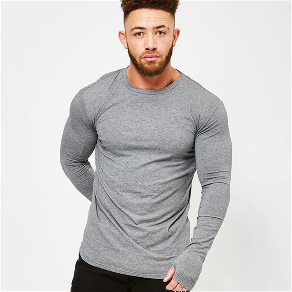 Однотонная Повседневная футболка с длинным рукавом Мужская хлопковая для