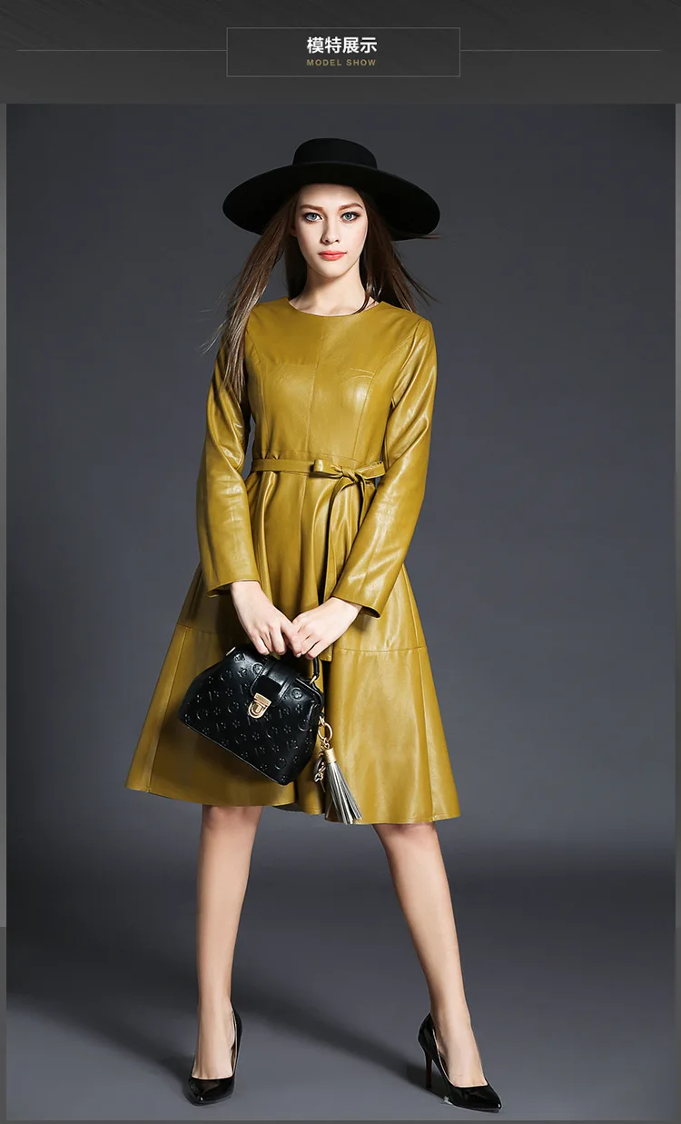 

2021 spring new dress fashion long sleeve solid color women's round neck temperament slim dress