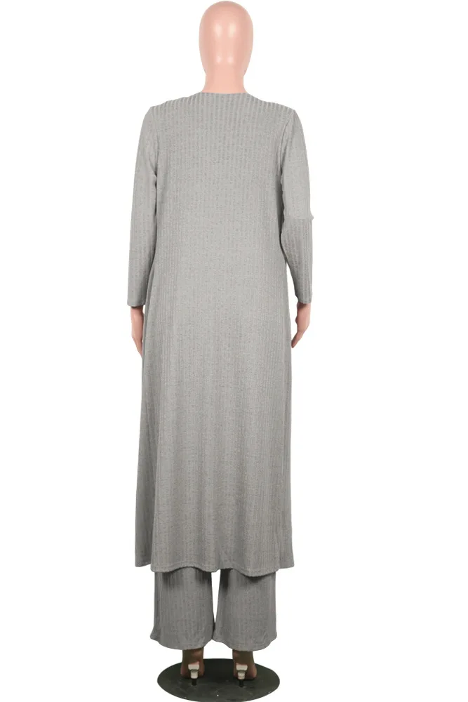 Женский трикотажный комплект из 3 предметов однотонный длинный кардиган в рубчик