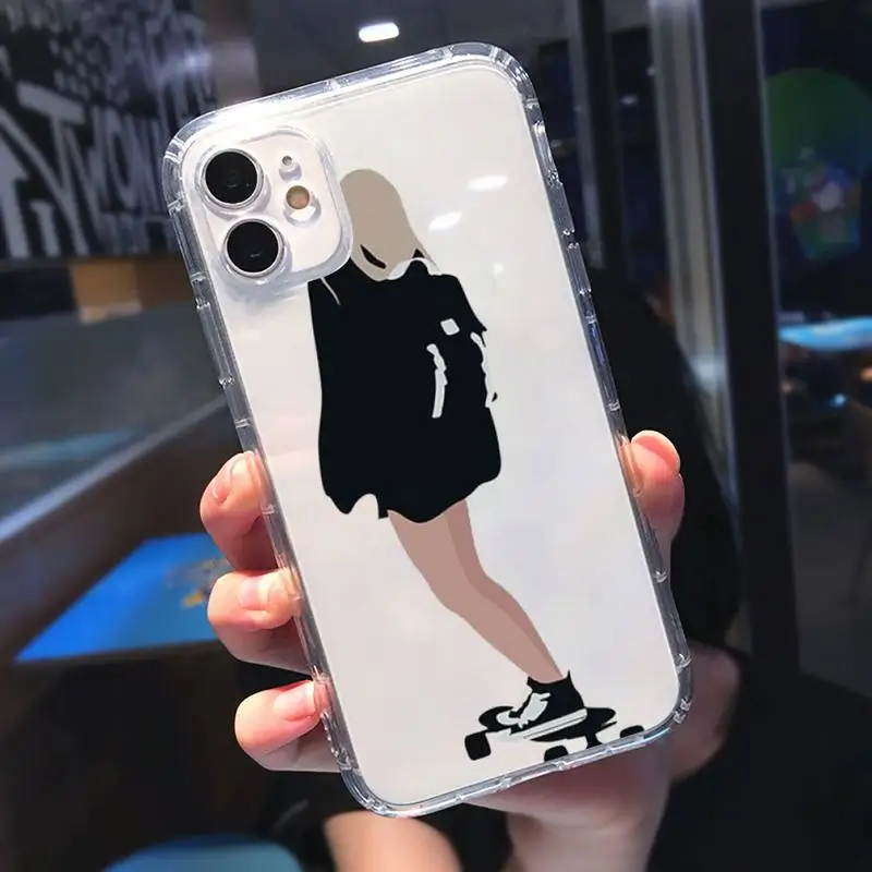 

Skateboard cartoon girl Phone Case Transparent for iPhone 11 12 mini pro XS MAX 8 7 6 6S Plus X 5S SE 2020 XR