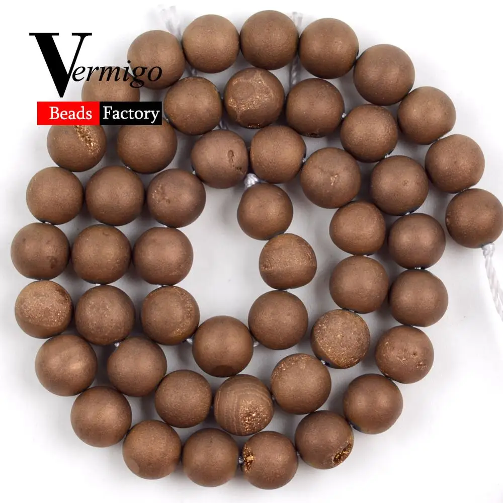 

Natural Brown Metallic Coated Drusy Agates Stone Round Beads for Jewelry Making 6mm-12mm Beads Diy Bracelet Necklace Accessories