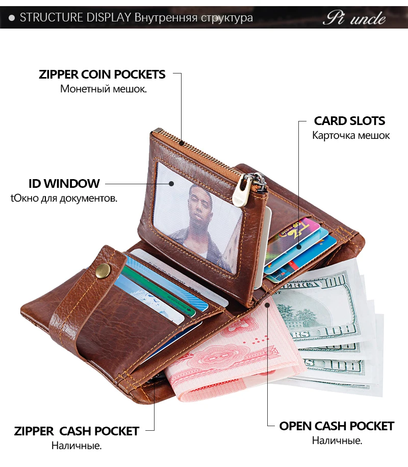 Бренд PIUNCLE, мужской кошелек Rfid, натуральная кожа, Ретро стиль, мужской тонкий кошелек на молнии, для денег, монет, маленький, мягкий, Sim карта, высокое качество