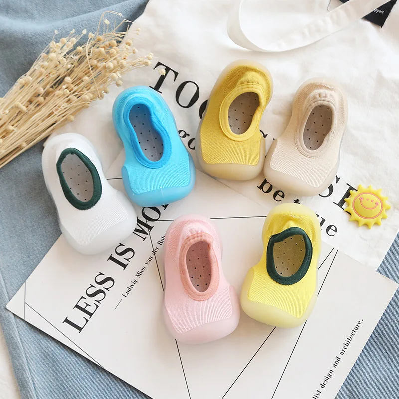 Дышащие нескользящие носки для малышей однотонные обувь маленьких девочек с