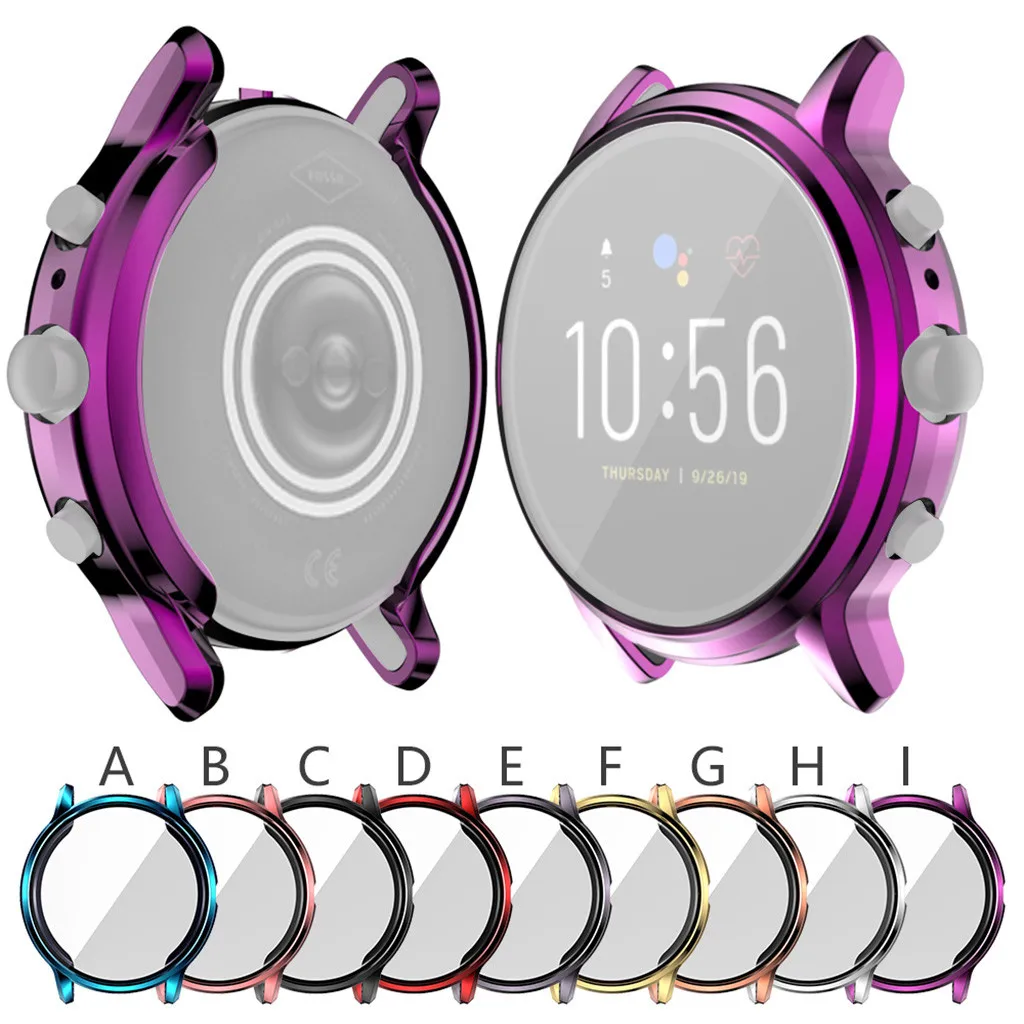 

Electroplate Watch Case TPU Frame Case Cover with Screen Protector for Fossil 5 Smart Accessories Bumper Full Case Cover #BL2