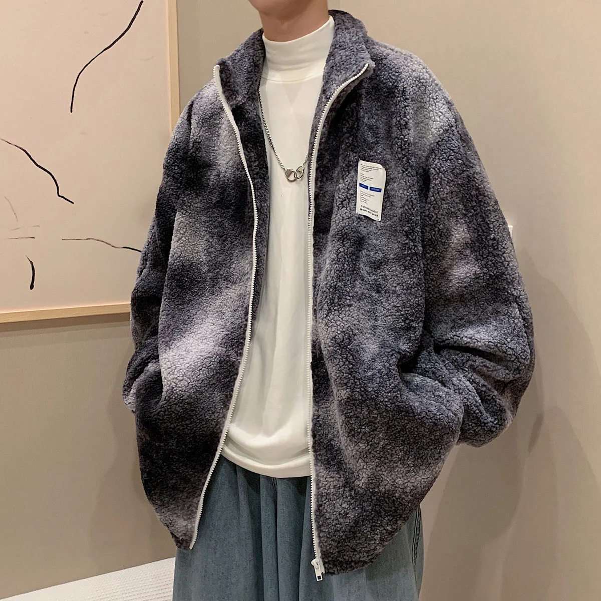 

INXYZ 2021 Winter Fashion Jacket Men Clothing Chinese Style Tie-dye Stand-collar Fleece Fashion Jacket Women Thick Cotton Jacket