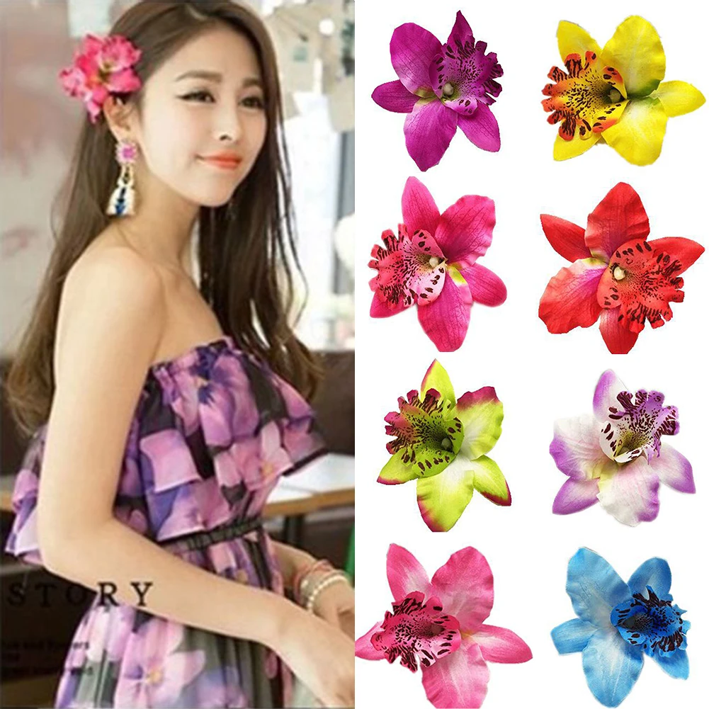 

Pinzas de pelo de flores elegantes para mujer, accesorios para el cabello de vacaciones con mariposas y orquideas hechas a mano