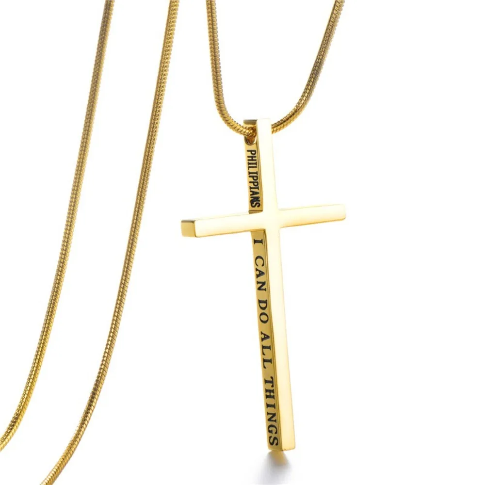 

Simplicity Stainless Steel Pendant Necklace 4:13 Cross Titanium Steel Jewelry for Men and Women 3 Colors