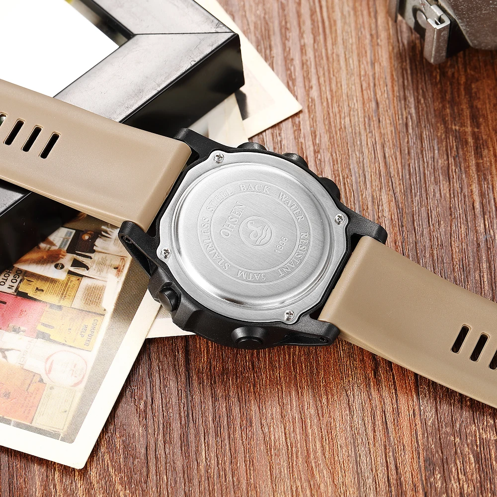 2019 Ohsen цифровой бренд lcd красные мужские часы для мальчиков reloj hombre 50M Dive хаки
