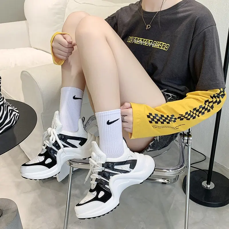 

2020 spring and autumn new daddy shoes women's thick-soled increased lace-up sneakers casual all-match running shoes X391