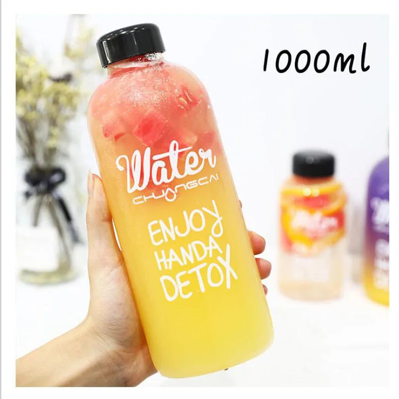 1000ml water bottle 600ml1000ml пластиковая Спортивная бутылка для напитков портативная прозрачная бутылка для чая с фруктовым цветком BPA Бесплатный подарок для девочки - Цвет: 1000ml water bottle