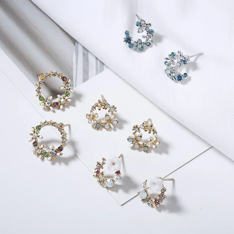 Женские серьги-гвоздики с цветным венком Круглые 2020 новые ювелирные изделия из