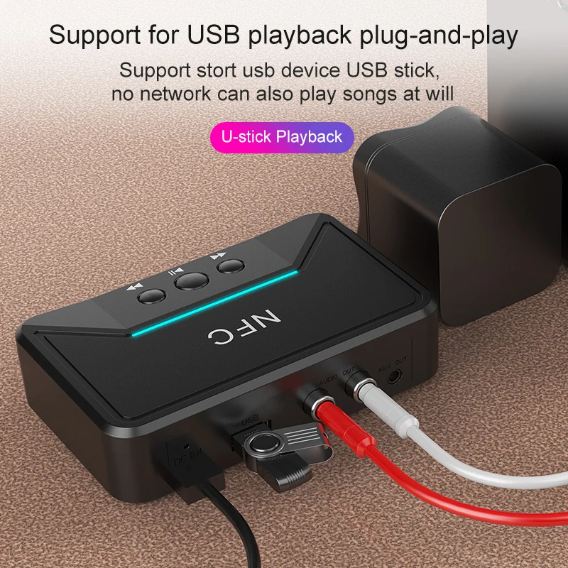 Аудиоприемник с автоматическим включением NFC Bluetooth 5 0 и USB-разъемом RCA AUX 3 мм Jack