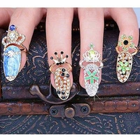 charm flower lady rhinestone fingernail protective fashion jewelry bowknot crown nail ring crystal finger nail rings for women