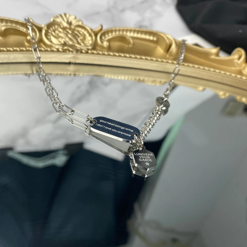 

POTCET Unisex Stainless Steel Long Brand Letter Titanium Steel Necklace Pendant Geometric Retro Fashion Hip Hop Party Jewelry