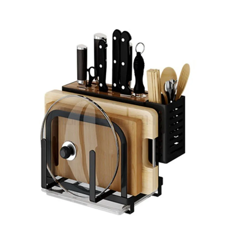 

Стеллаж для хранения кухонных принадлежностей, многофункциональный нож из нержавеющей стали, стеллаж для разделочной доски, черный