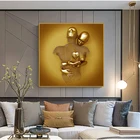 Абстрактная золотая металлическая статуя, художественные плакаты, Скандинавская скульптура для влюбленных, печать на холсте, настенная живопись, украшение для спальни и дома