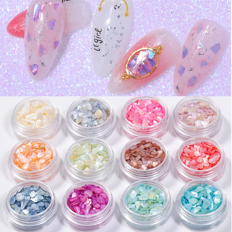 1 коробка 3D украшение для ногтей Seashell ломтики хлопья красочные нерегулярные