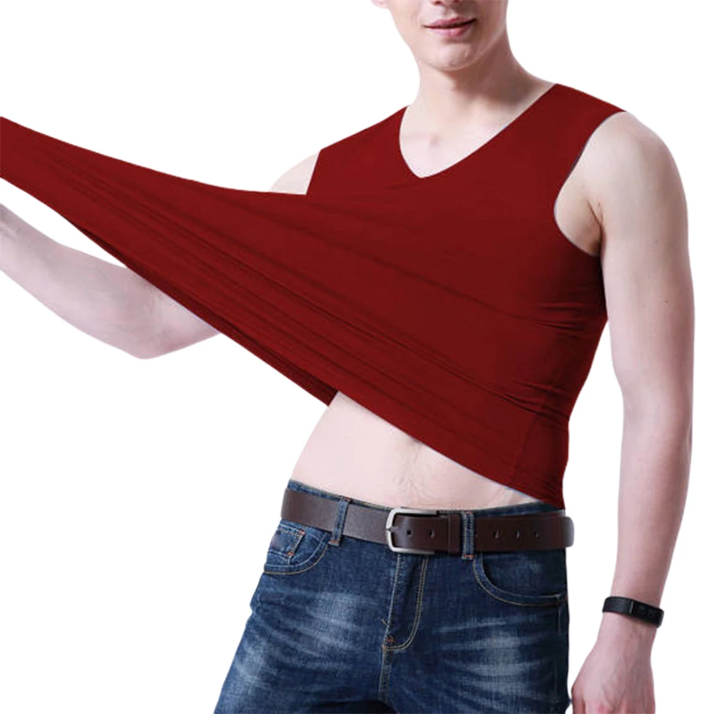 Мужской спортивный однотонный топ без рукавов с v образным вырезом размера