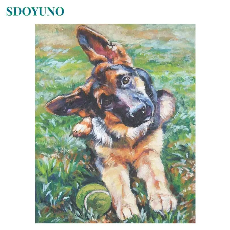

SDOYUNO 60x75cm Oil Paint By Numbers DIY Dogs Painting By Numbers On Canvas Number Painting Animals Home Decor Wall Art
