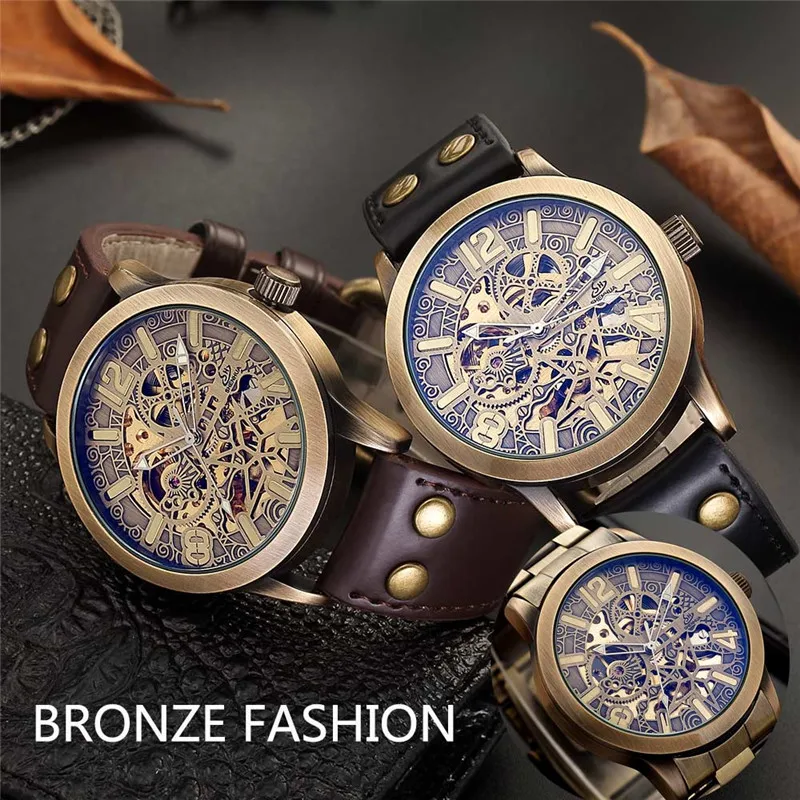 relogio Masculino Men Watch Automatic Mechanical Skeleton Male Clock Top Brand Luxury Antique Bronze Sport Military Wristwatch | Наручные