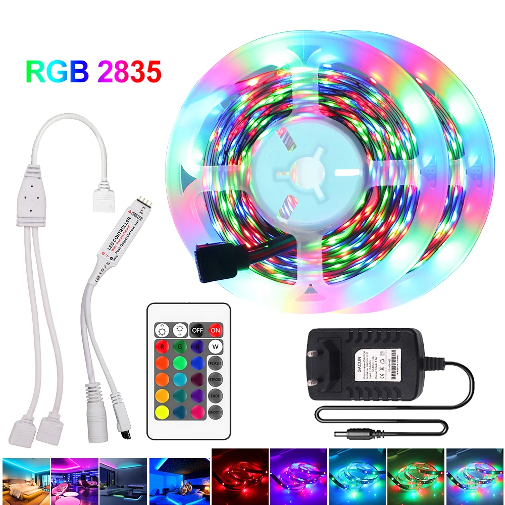 12V RGB LED Strip Light SMD2835 RGB Flexible LED Ribbon Tape with 24Key IR Remote 5/10/15/20M Wawerproof Diode Tape EU/US/UK/AU