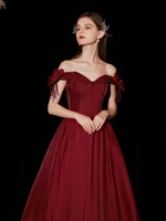 off shoulder wine red evening dresses sexy strapless a line slim bride toasting dress classic back bandage long party gown