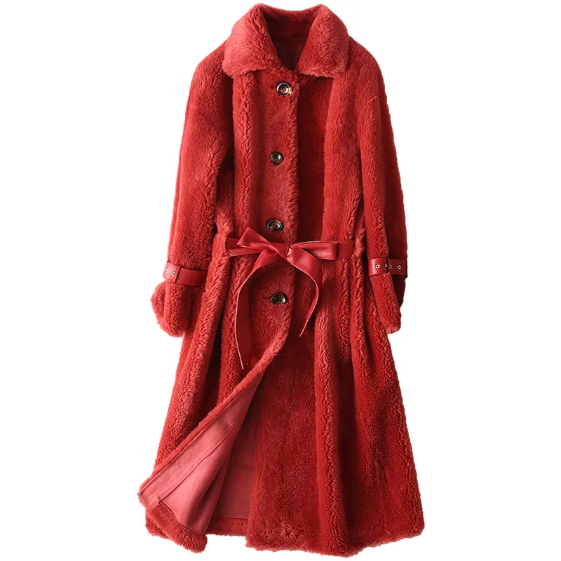 Женское пальто из натурального меха розовое 100% шерсти с овчиной в Корейском