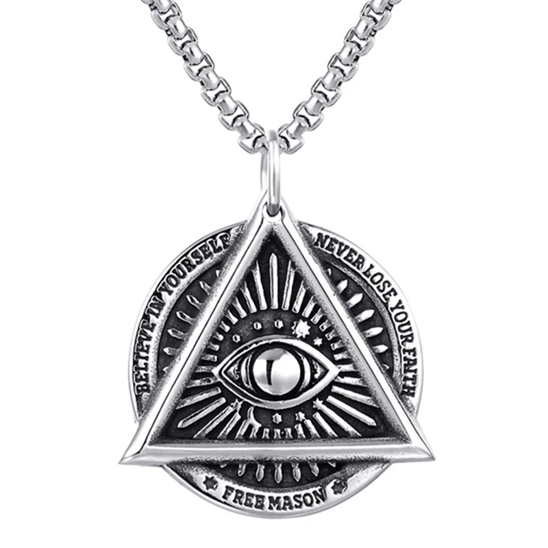 

Mens Stainless Steel Pendant Necklace Illuminati The All seeing eye Eye of Providence Eye of God illunati Chain Length 45-75cm