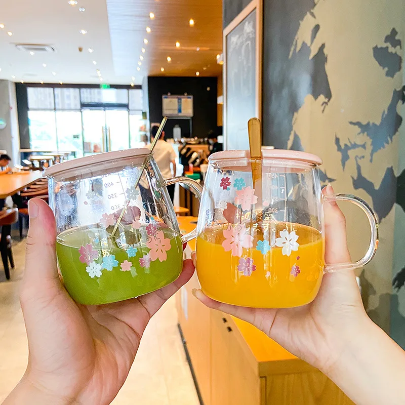 Креативная маленькая стеклянная чашка со шкалой милая крышка с ложкой чашки для