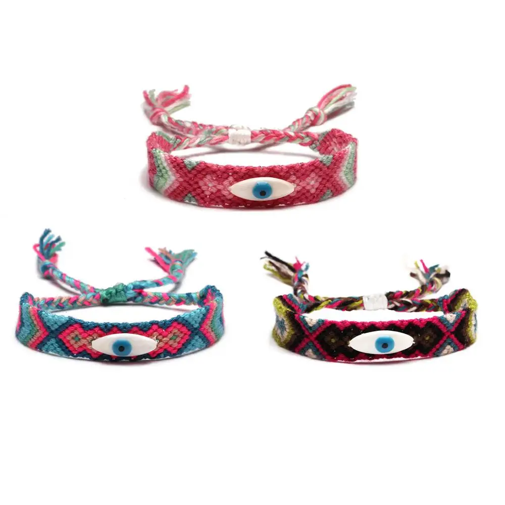 Женский и мужской браслет в стиле бохо Cowrie плетеный турецком с голубым смайликом