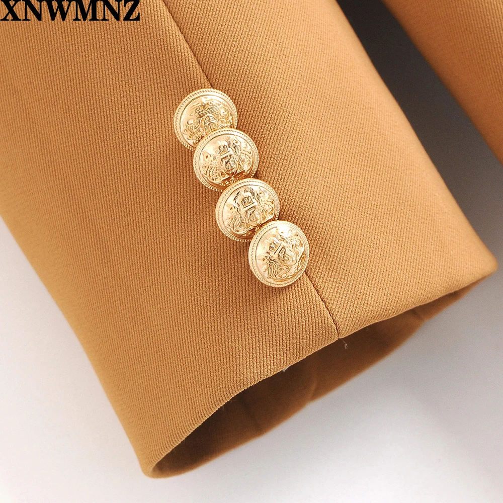 

XNWMNZ Za Women 2020 Fashion Office Wear Double Breasted Blazers Coat Vintage Long Sleeves Pockets Female Outerwear Chic Tops