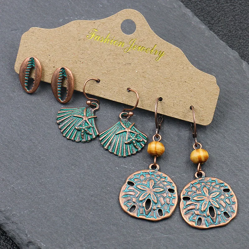 Серьги подвески в этническом стиле 3 пары|Серьги-подвески| |