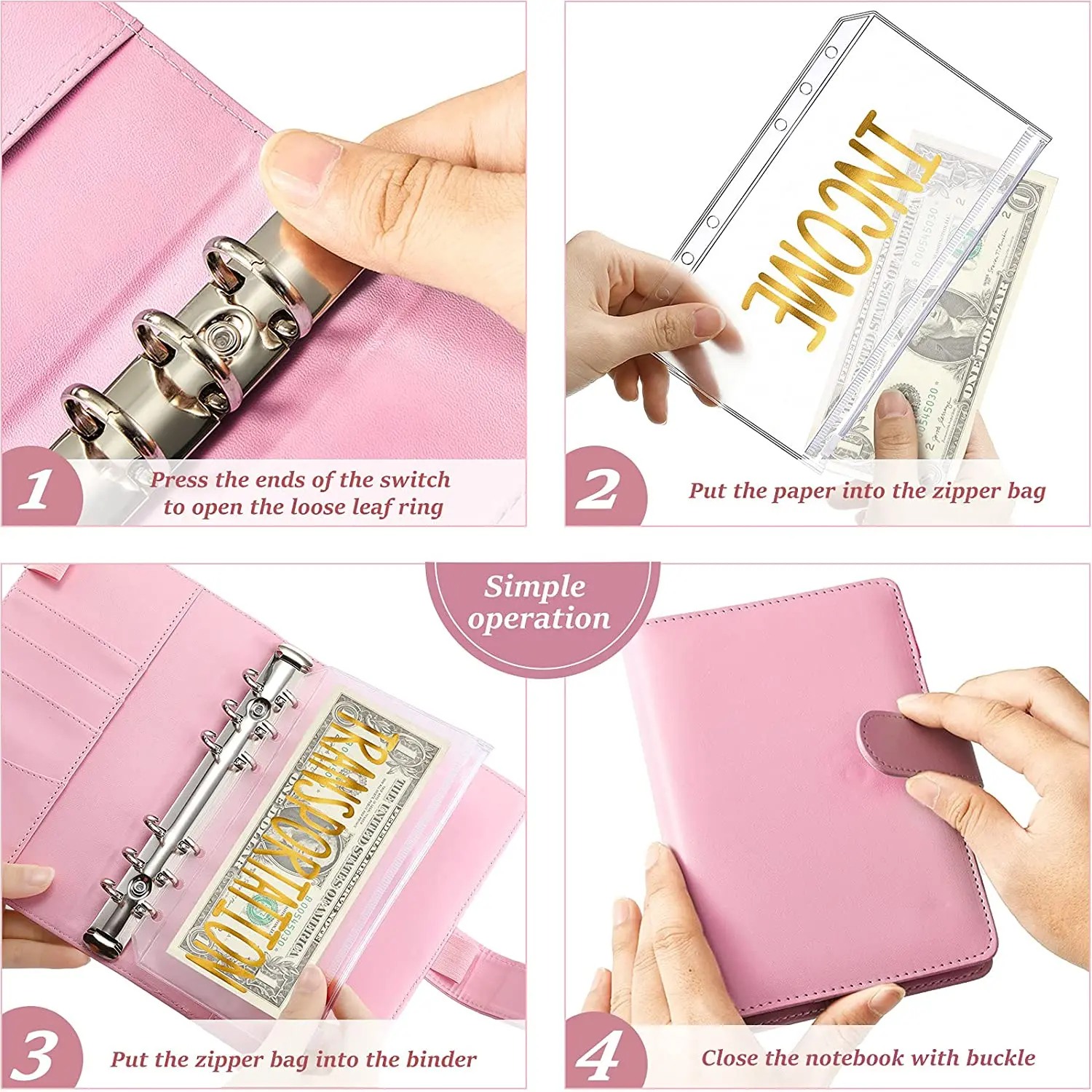 A6 PU Leather Binder Budget Cash Envelopes Personal Organizer with 12 Pocket Zipper Folders for Bill Planner Saving Money | Канцтовары
