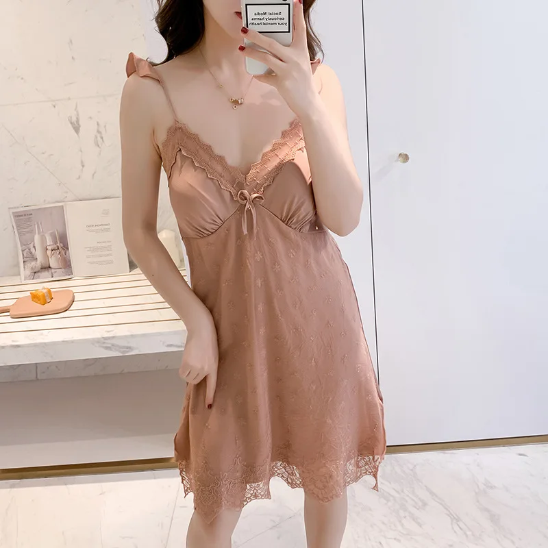 

Summer Sexy Embroidery Lace Trim Satin Women Sleepwear Robe Nightdress 2PCS Nightgown Lady Brides Bridesmaid Wedding Robe Gown