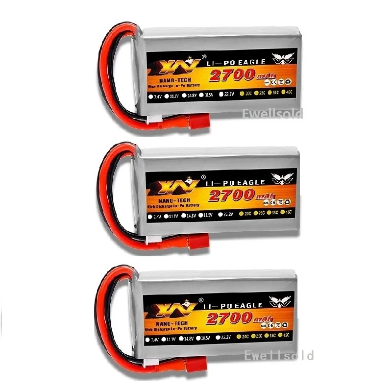 Ewellselling 1-3 шт. RC Lipo батарея 2s 7 4 В 2700 мАч 40C Макс 60C для Wltoys 12428 12423 Радиоуправляемая