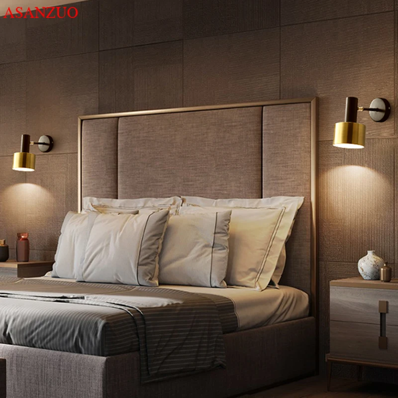 

Modern minimalist bedside wall lamp E27 bedroom staircase aisle cloakroom living room study black/Brass mirror front lamp