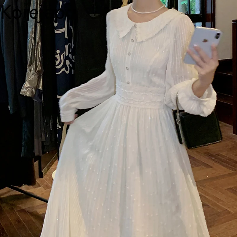 

Платье женское длинное абрикосовое с рукавами-фонариками и воротником-куклой