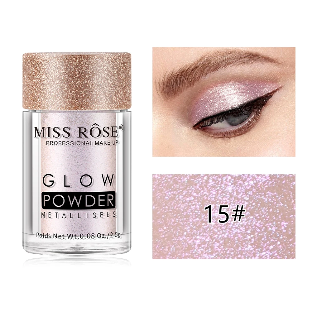 15 MISS ROSE, блестящие тени для век, рассыпчатая пудра, блестящий хайлайтер, матовые тени для век, пигментная пудра, мерцающие тени для век, косметика TSLM1 - Цвет: 15