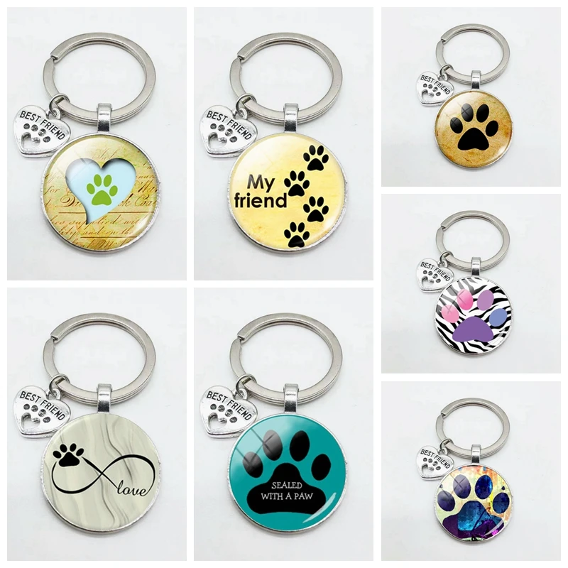 Брелок для ключей с рисунком милого щенка котенка серия узоров 25 мм Круглый Сплав