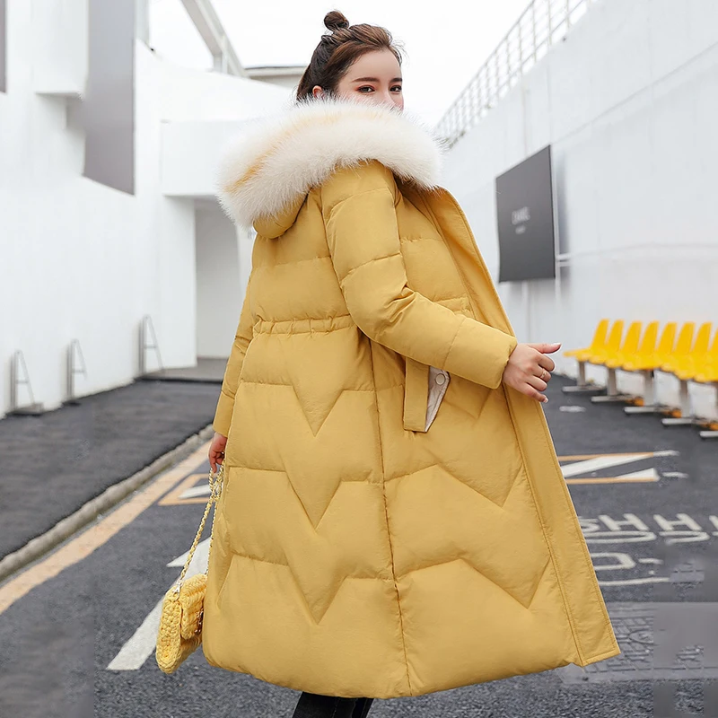 Women's winter down jacket plus size slim long womens coats Korean style solid hooded with fur collar thick female parkas | Женская